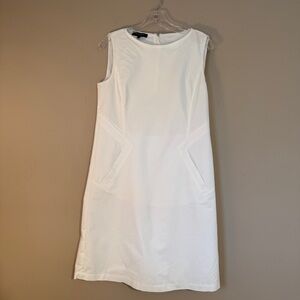 Lafayette 148 New York White Sleeveless Shift Dress With Pockets Cotton Blend 6